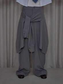 MUSERA قميص ملفوف متداخل مع تفاصيل ربطة عنق، بنطلون بساق واسعة، ملابس الشارع، جميلة، أنيقة، كاجوال، جذابة، للخروج، خريفية، شتوية، لأعياد الميلاد والشكر