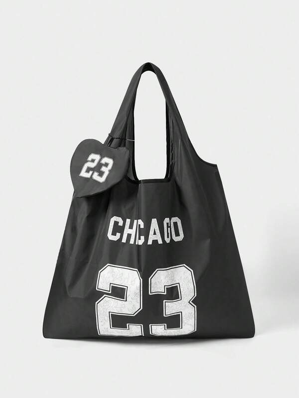 ROMWE Grunge Punk 1586325 时尚简约蕾丝数字印花图案大容量便携可折叠手提包带零钱包