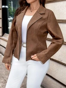 SHEIN Clasi 大码复古通勤收腰夹克棕色西装外套女式棕色夹克女式咖啡棕色上衣女式皮衣棕色两件套女式办公服、女式秋季服装、女式优雅服装2025秋冬新品万圣节圣诞节老钱风格复古女式保暖舒适弹力夹克女式休闲西装外套女式短款西装外套女式秋冬女式秋季服装女式万圣节服装圣诞节女式新年感恩节女式服装 - 咖啡棕 - 查看 7