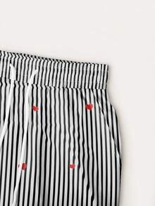 INAWLY Bộ 2 áo thun thêu hình trái tim và quần sọc thời trang mùa hè cho nữ - màu đen - Xem 6