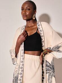 CAJUNI Women's Casual Vacation Coconut Tree Print Kimono Jacket In Fall/Winter - Multicolor - View 5