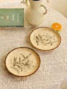 Cirelle 1 Đĩa sứ vẽ tay cổ điển 6 inch – Thiết kế hoa trà và hoa huệ theo phong cách retro tinh tế, đĩa ăn bít tết sang trọng. Khay trưng bày nhẫn và dây chuyền viền nổi thủ công cao cấp. Hoàn hảo để trang trí nhà cửa, làm đồ dùng bàn ăn, hộp đựng trang sức, quà tặng hoặc khay trang trí lối vào. - Nhiều màu - Xem 5