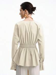 Aalyst Women's Elegant Shirred Blouse With Pleated Front And Back, Long Sleeve Shirt For Office, Commute, Vacation, Casual Wear, Spring/Autumn/Winter - Apricot - View 2