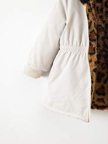 SHEIN 女婴新生儿0-3岁保暖双面连帽仿毛皮法兰绒豹纹/纯黑色中长外套，秋冬季 - 彩色 - 查看 5