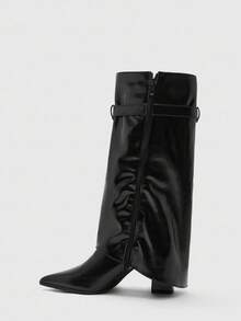 CUCCOO BIZCHIC Botas de mujer de moda europea y americana con puntera puntiaguda, tacón grueso y cremallera lateral - Negro - Ver 9