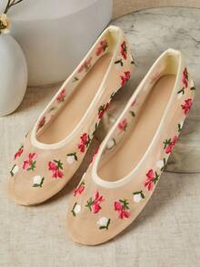 Solezae 女士休闲优雅圆头舒适花卉刺绣平底鞋 - 彩色 - 查看 6