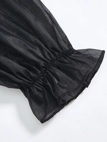 Tween-Mädchen Elegantes schwarzes Kleid mit Laternenärmeln, langen Ärmeln, superweicher Tülltaille und enger Passform, Herbst/Winter