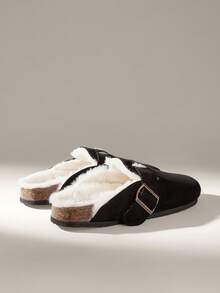 Solecia Women's Buckle Design Thermal Lined Casual Slip-On Flats - Black - View 4