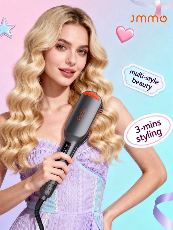 JMMO 海滩宝贝卷发器，升级离子卷发棒，卷发器，2 筒卷发器，防烫伤，百万离子和快速波浪，智能定时器和 13 个可调节温度，易于使用，适合女性的美发工具，毕业生日假期夏季秋季 Y2K 时尚化妆化妆品婚礼派对海滩旅行露营户外学校校园节日装饰礼物 - 英国插头