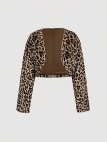 SHEIN MOD Plus Size Faux Leopard Fur Print Cropped Faux Fur Coat,Winter,Red,Western,Night Out Club Retro Autumn Fall Coats - Multicolor - View 3