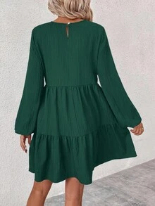 EMERY ROSE Women's Casual Solid Color Minimalist Round Neck Short Dress - Green - View 2