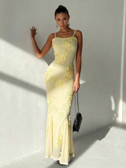 Aloruh Cream Embroidered Patchwork Mermaid Maxi Dress For Women, Luxury Evening Dress For Women,Butter Yellow Maxi Dress,Elegant Dresses For Ladies,Elegant Dresses For Party,Evening Dress Chic Wedding,Party Dresses,Christmas Party Dress,Old Money Style