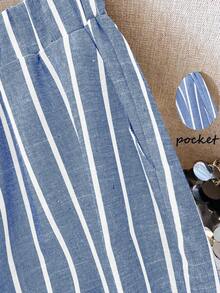 GlowEve Women's Elastic Waist Pockets Striped Wide Leg Loose Casual Pants - Blue - View 6