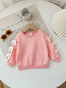 Babygirl Cute Versatile Pink Bow Long Sleeve Sweatshirt, Autumn/Winter Fall - Pink - View 7