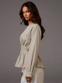 Athîral 女式纯色圆领长袖修身衬衫