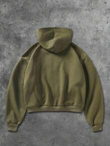 ROMWE MEN Goth Men's Graphic Embroidered Zip Up Hooded Sweatshirt, Street Style American Patch Design, Fall Winter - Green - View 2