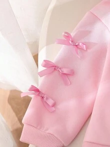 SHEIN 2件組 粉色保暖內裡針織運動外套，附可愛蝴蝶結袖口與寬腿長褲，適合女嬰，適用秋冬，休閒日常穿著、外出及聖誕節 - 粉色 - 查看 5