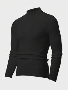 RueChic Men 2pcs Multi Pack Rib Knit Casual High Neck Slim Fit Sweater - Black and White - View 3