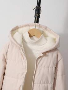 SHEIN 1pc Tween Girl Mid-Length Long Sleeve Padded Coat, Plush Lining, Comfortable And Warm, Solid Color Outerwear - Apricot - View 5