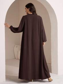 Veilorie 大码女式纯色前扣阿拉伯风格连衣裙 - 咖啡棕 - 查看 2