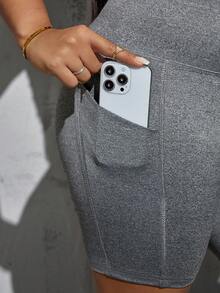 SHEIN Essnce 大码女式可爱紧身裤、紧身裤、四分之一裤、骑行裤、三件套、带口袋的裤子、休闲女裤、健身瑜伽裤、健身服、高弹舒适裤、女式夏季服装、女式骑行短裤套装、女式短裤套装 - 彩色 - 查看 4