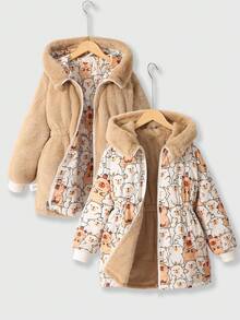 1 Áo khoác gió dài tay họa tiết da báo có thể đảo ngược cho bé gái, phù hợp cho mùa thu/đông - Màu Khaki - Xem 5