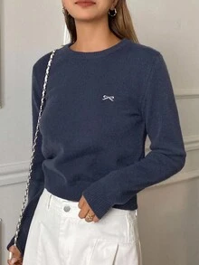 DAZY 青少年女孩休闲百搭蝴蝶刺绣毛衣，秋冬