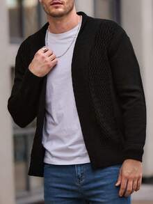 SHEIN Cottnline Men Classic Business Style Turn-Down Collar Sweater Black Cardigan - Black - View 4