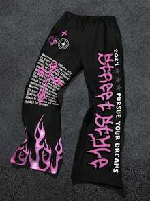 Tween Boy Casual Minimalist Letter Print Flare Pants, Suitable For Summer Fall Winter - Multicolor - View 1