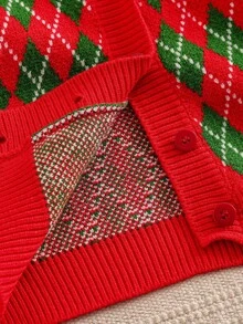 SHEIN Young Girls Christmas Diamond Pattern Sweater & Skirt Set, Winter Fall Winter Christmas Halloween Toddler Cardigan Sweater Autumn Fall Jumpers Sweaters Tops Dress Dresses Christmas Jumper Cozy Pixies Prepcrw Christmas Outfit Halloween  New Born Toddler  Fall Winter Dress Halloween  Romper Stuff Halloween Jumper Jumper Cardigans Shirts White Cardigan Clean Downtown Off The Shoulder Sweater Outfit Sets Pink Sweater Jacket Cute Fall Outfits Outfits Top Maija Christmas Dress  Toddler Fall Dark Purple Skirt Christmas Sweater  Fall Sweaters Unisex White Sweater Vest Skirt Sets - Red - View 12