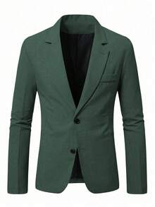 Manfinity Mode 男士区间染口袋单排扣西装外套绿色西装外套男士男士西装外套男士西装绿色修身版型绿色西装外套男士，老钱风格