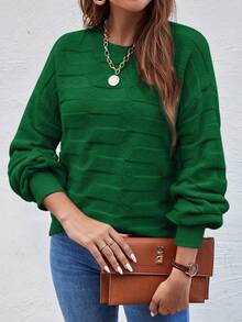 EMERY ROSE 纯色圆领休闲套头毛衣 - 綠色 - 查看 5