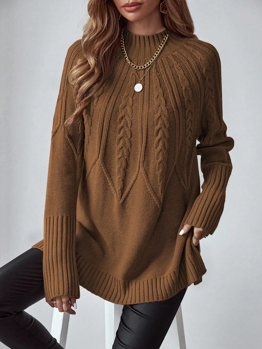 EMERY ROSE Damen Einfarbiger, modisch locker sitzender Langarm Strickpullover