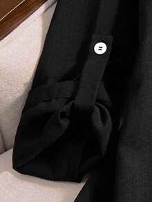 EMERY ROSE Plus Size Women Solid V-Neck Roll Sleeve Blouse,Western Wear Women - Black - View 7