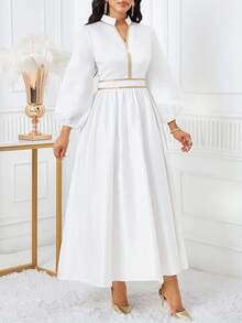 SHEIN Lady 新款缎面白色连衣裙，适合晚宴、婚礼新娘穿着 - 白色 - 查看 4