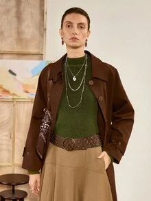 Florisole Sweater Rajut Tebal Kerah Tinggi Wanita, Gaya Vintage untuk Beraktivitas Sehari-hari, Musim Gugur/Dingin - Hijau - View 5