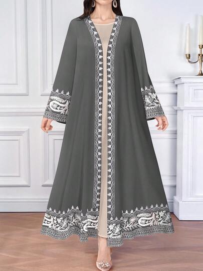 SHEIN Najma 花卉印花前开式长袍