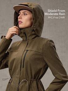 OutZeal 女式无 PFC 防水防风抽绳腰袋连帽户外外套徒步露营秋冬 - 棕色 - 查看 2