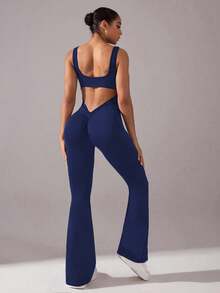 Easithlete 女式深 V 后背无缝瑜伽连体裤，高级时尚运动休闲全套连体裤，高级时尚运动休闲健身女装