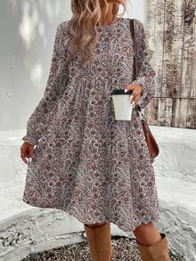 EMERY ROSE Casual Minimalist Cashew Flower Elegant Women's Mid-Length Dress, Autumn/Winter Boho Dress Women - Multicolor - View 5