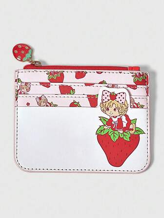 Kawaii Monedero con estampado de fresa de impresión completa