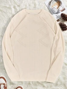 RueChic Men Graphic Knitted Crew Neck Regular Sweater - Beige - View 2