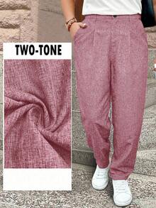 EMERY ROSE Quần lửng đi làm thường ngày nhiều màu họa tiết vải lanh cỡ lớn - Bụi hồng - Xem 1