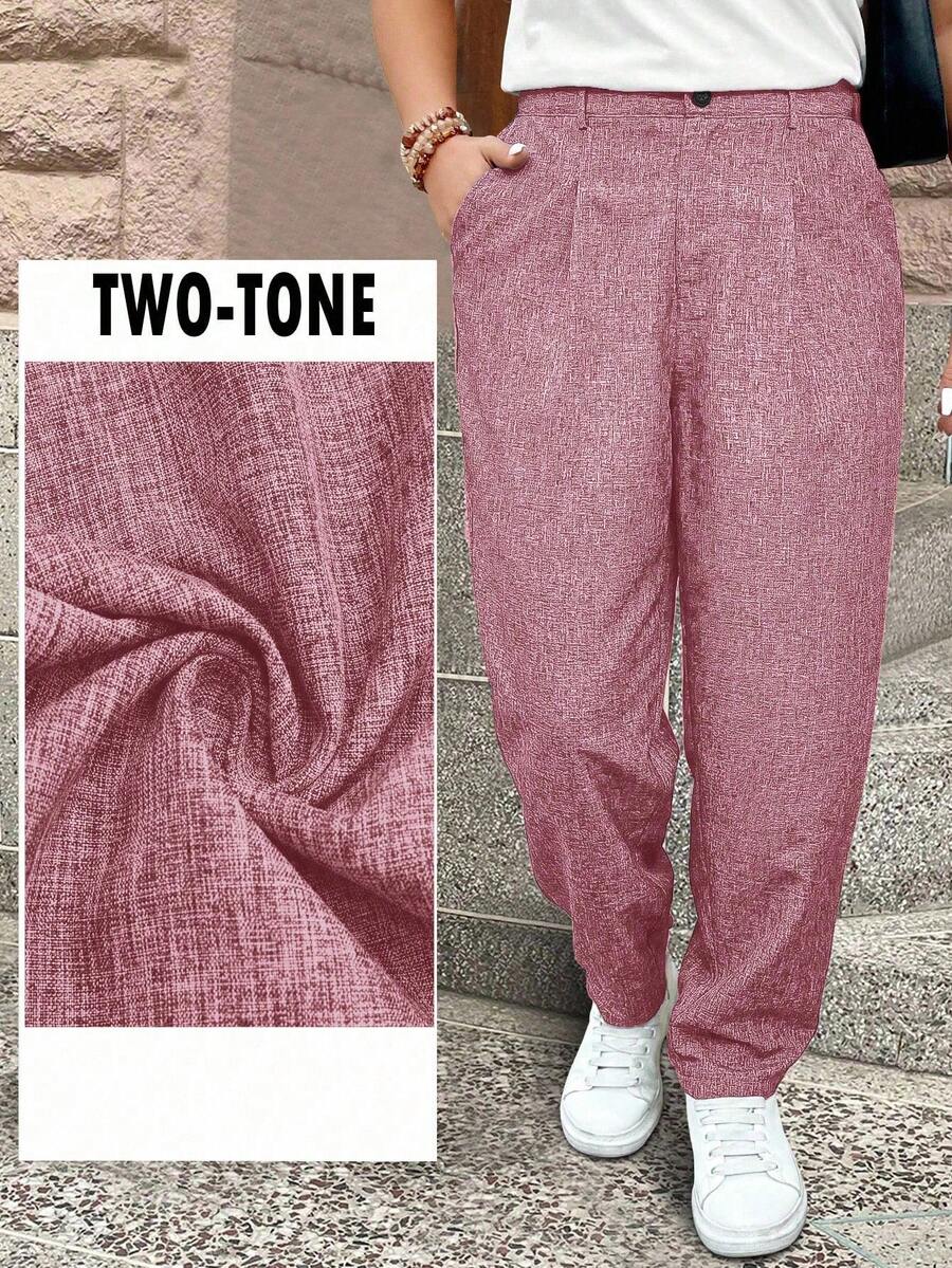 EMERY ROSE Quần lửng đi làm thường ngày nhiều màu họa tiết vải lanh cỡ lớn - Bụi hồng - Xem 1