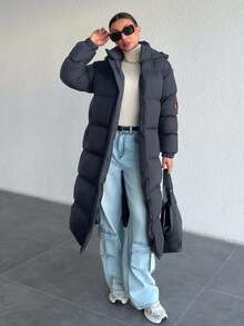 SHEIN Cottnline Premium Quality, Keep Warming, Label At Sleeve, Long Line Puffer Wintercoat - Dusty Blue - View 4