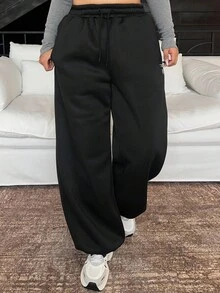 Dazy Plus Elastic Waist Casual Loose Lantern Pants, Thermal Lined, Thick, Plus Size Women, Autumn/Winter Sweatpants