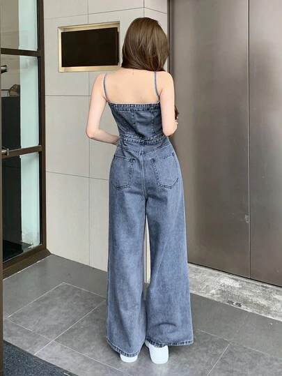 DAZY 女士牛仔工装裤和连体裤，简约时尚休闲日常服装秋冬