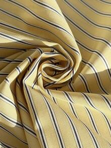 Tween 女童休闲百搭百搭学校/通勤日常刺绣黄色条纹长袖宽松衬衫秋冬 - 黃色 - 查看 5