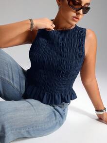 SHEIN EZwear Plus Size Women Summer Boho Elastic Ruched Camisole Tank Top