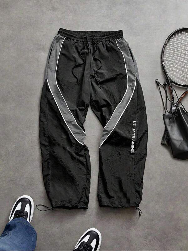 Sport MetroGents Pantalon de sport long casual, respirant, avec imprimé lettrage et cordon de serrage à la taille, pour hommes, pour l'automne